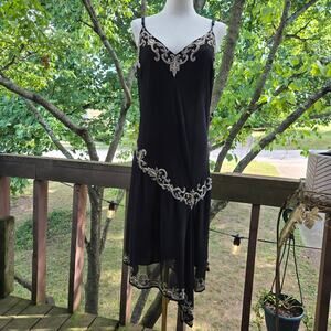 Vintage Y2K Whimsigoth Fairy Sheer Chiffon Beaded Asymmetrical Hem Dress 16 Hoco